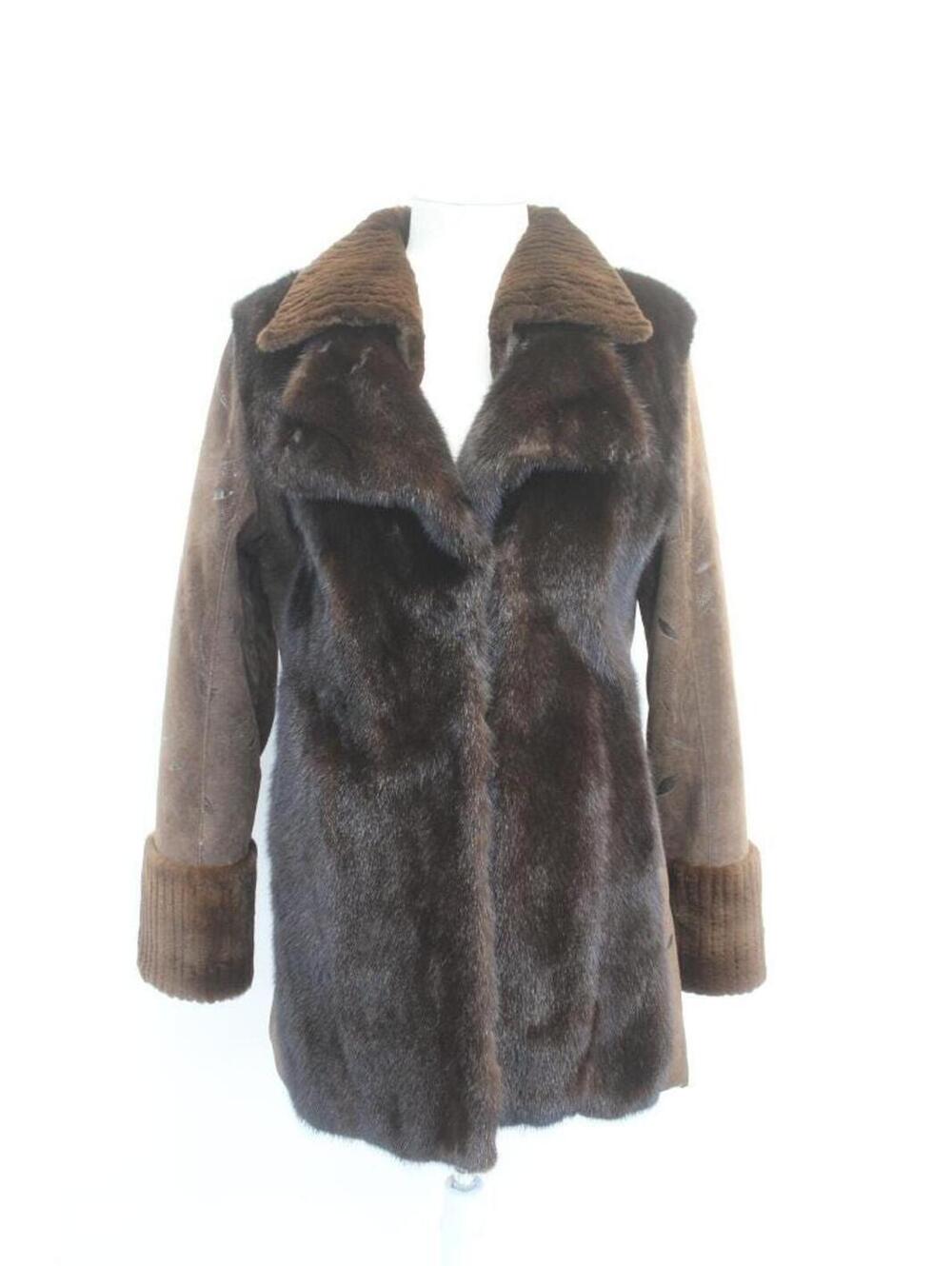 New / Refurbished Dark Ranch Mink Fur & Leather Coat Jacket Women Woman Size 2-4